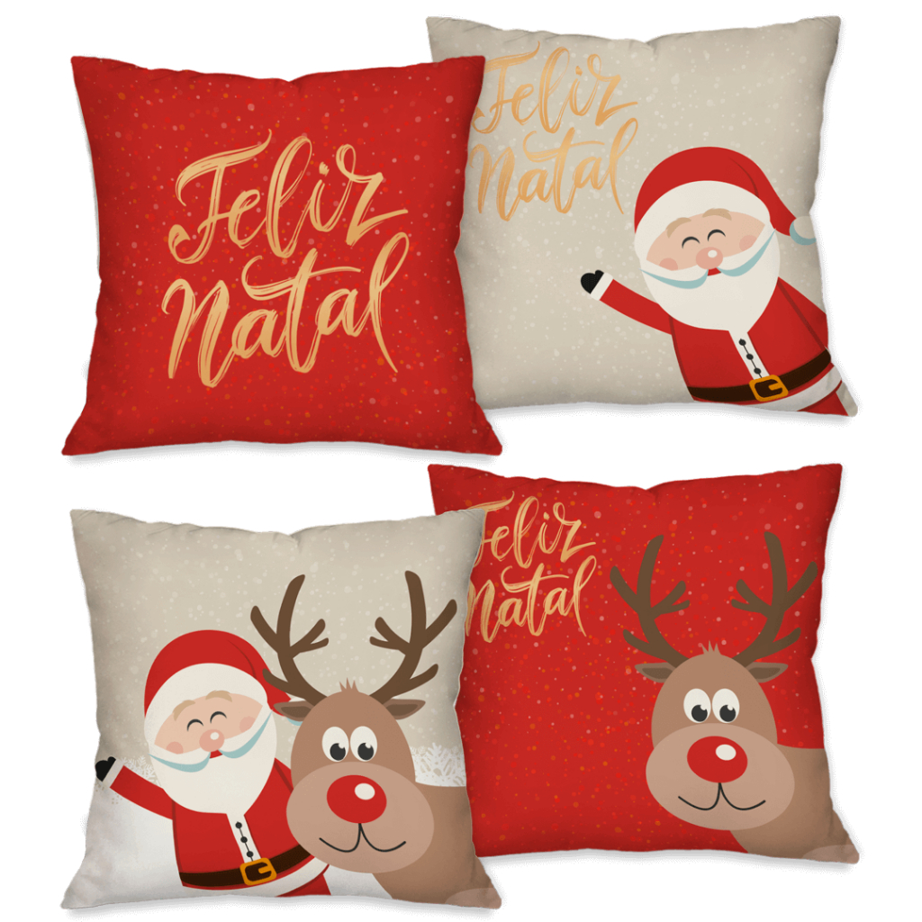 NATAL Kit com 4 Capas para Almofadas Decorativas Natal Papai Noel 45×45 cm