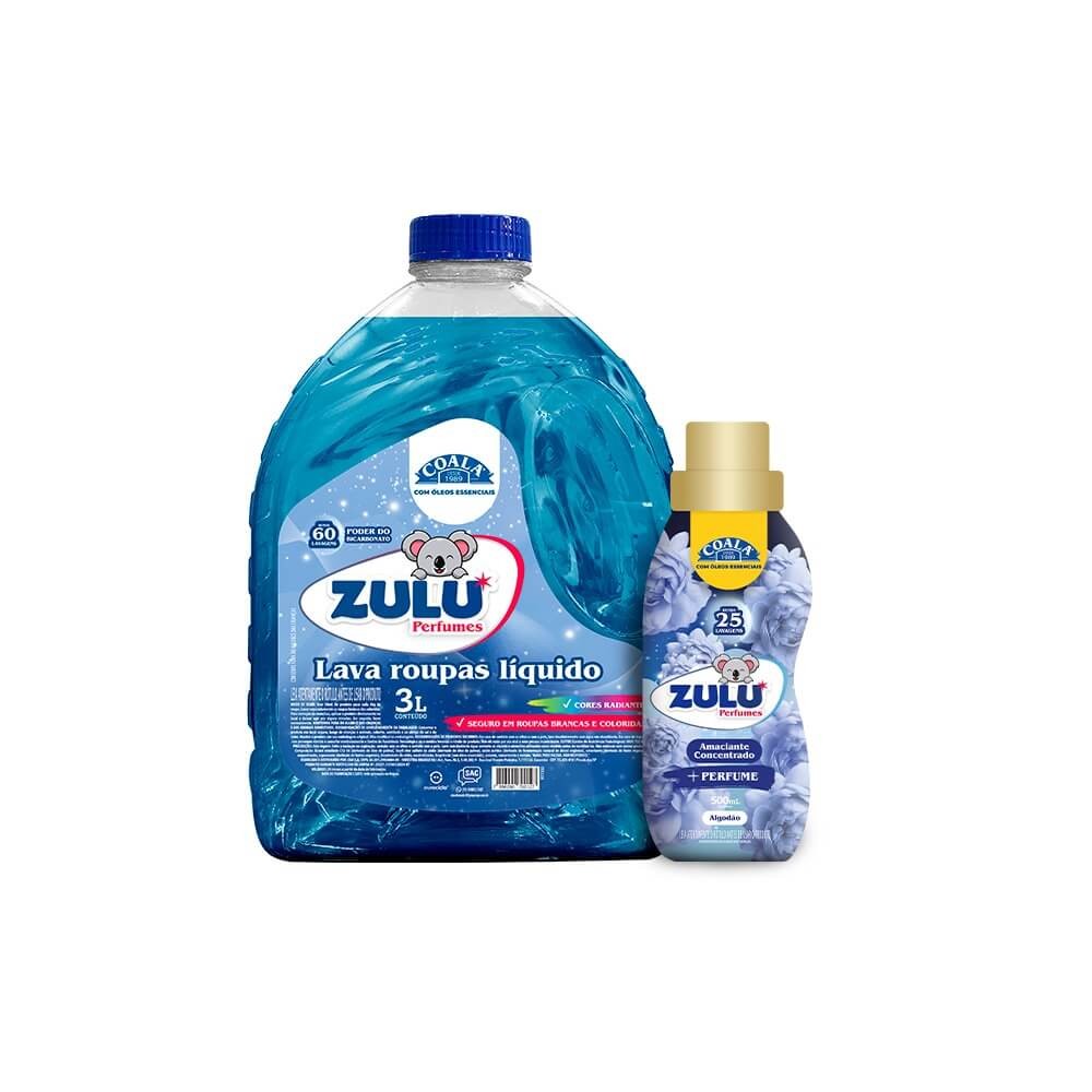 Kit Zulu Perfumes/Coala 1 Lava Roupas Liquido 3L+1 Amacianteconcentrado 500ml-Algodão