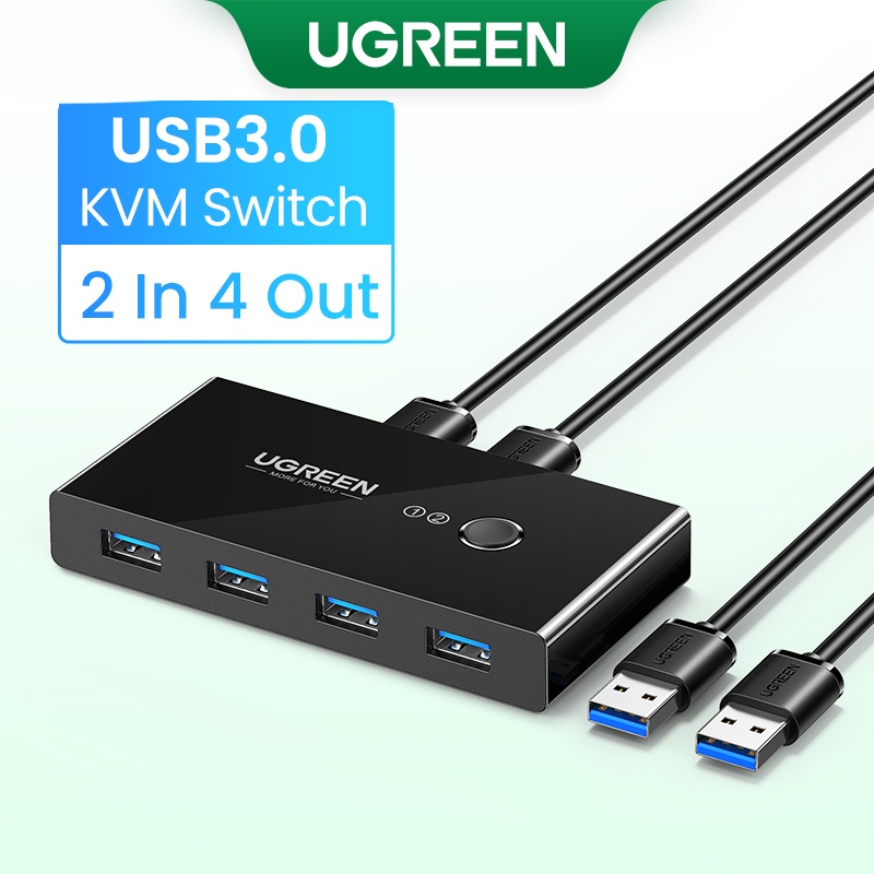UGREEN USB KVM Switch 3.0 Para Windows10 2 PCs Compartilhamento De 4 Dispositivos Rato Teclado Impre
