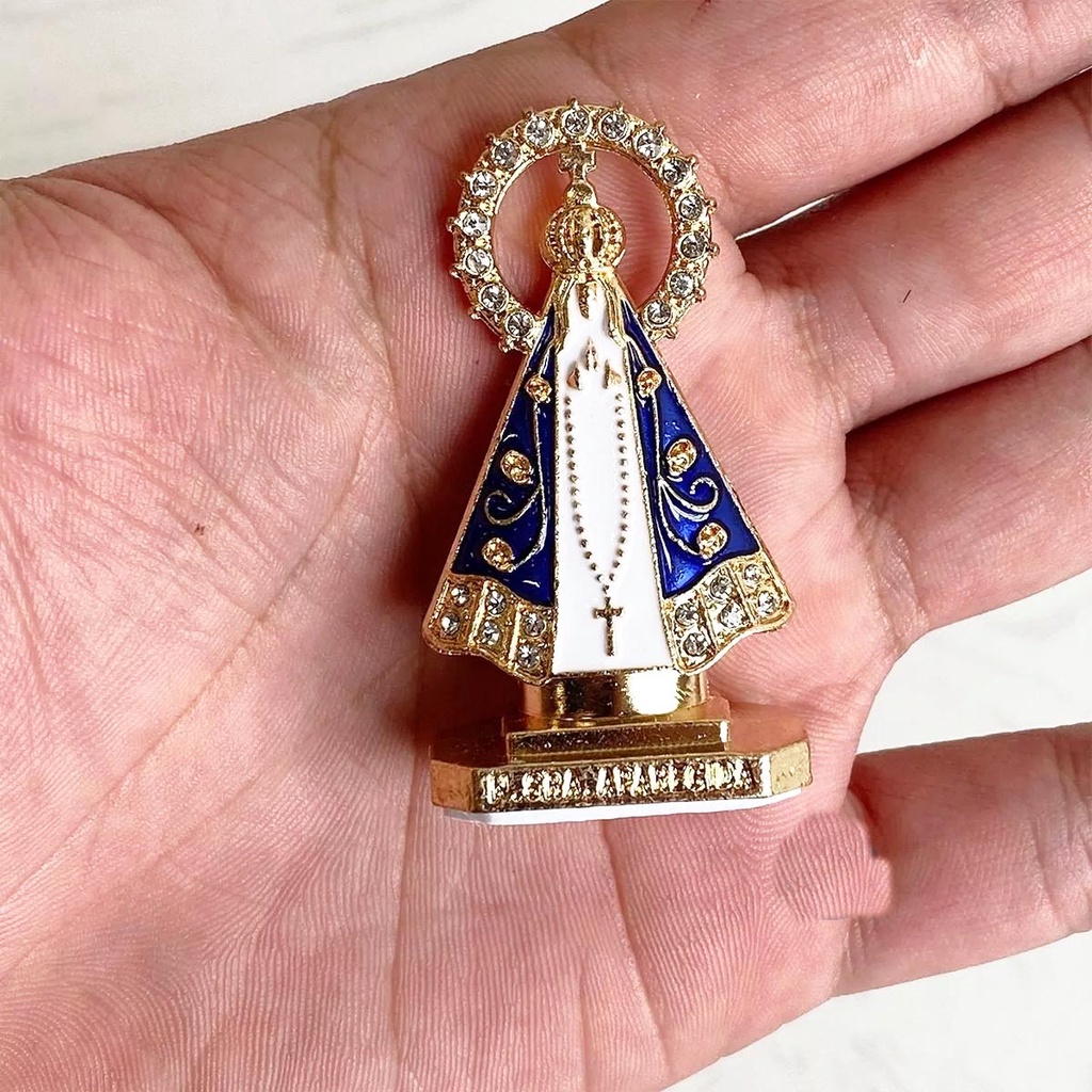 Santinha Imagem Nossa Senhora Com  Coroa Dourada  Painel Carro Caminhão Mesa