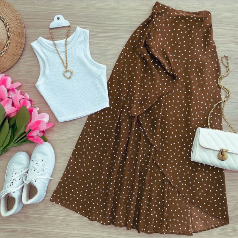 Saia Envelope Feminina Transpassada Com Forro Várias Formas de Usar Moda Elegante