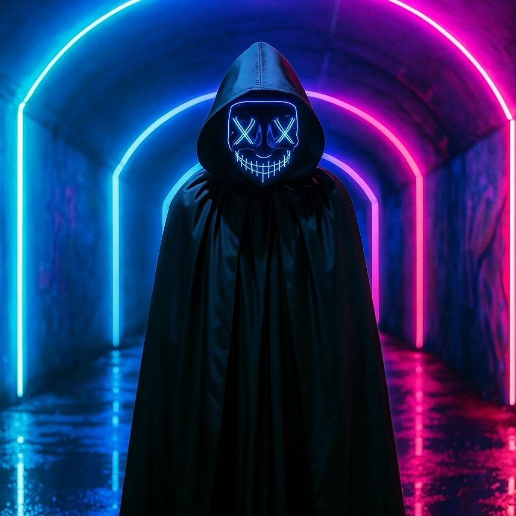 Capa de Vampiro + Máscara com Led Assustadora Ideal Para Festas Fantasia, Baile de Máscaras e Cospla