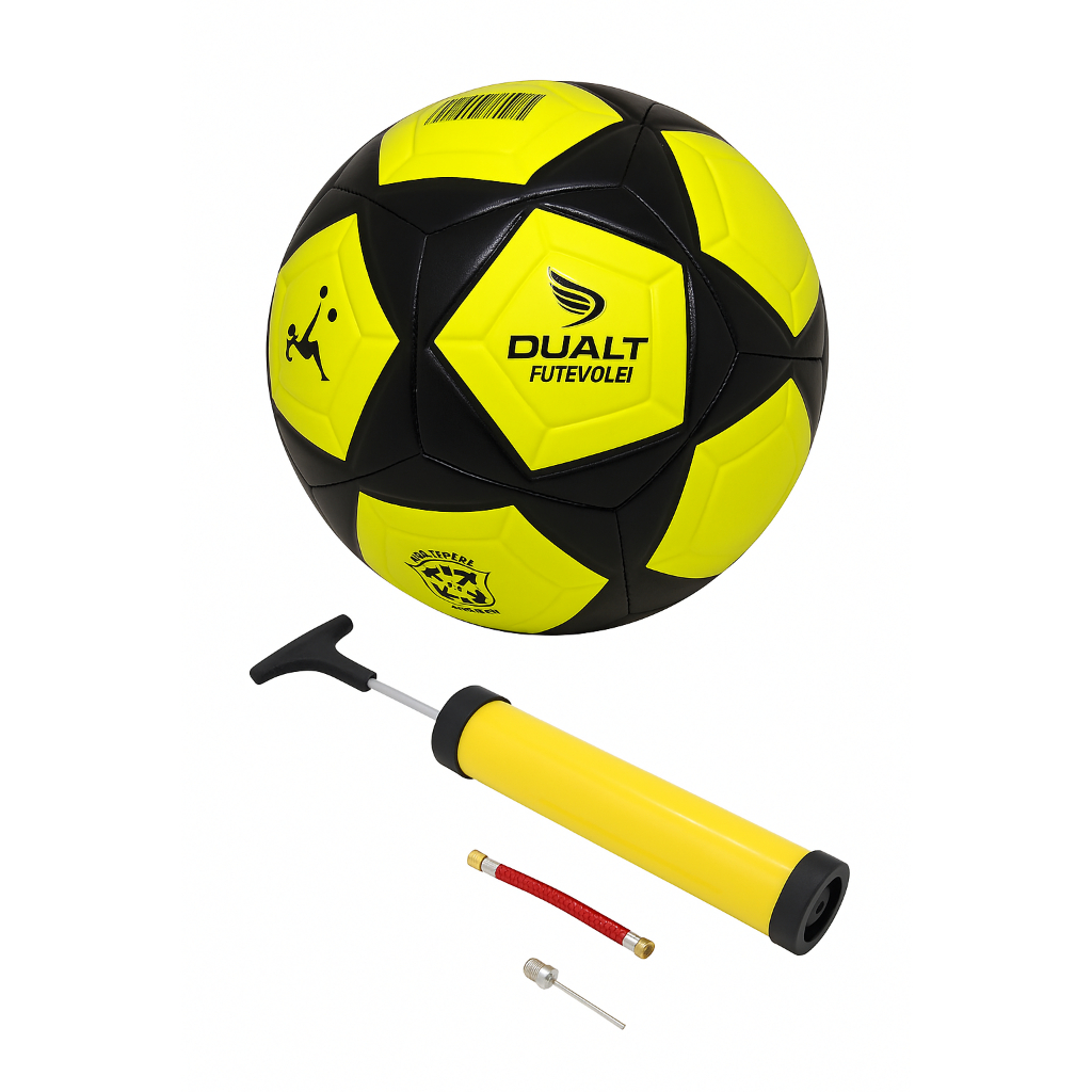 Bola Futevôlei Dualt Profissional Praia 65cm PVC Softmax Altinha Gomo Amarelo + Bomba Ar