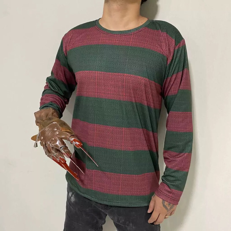 Camiseta Freddy Krueger listras – manga longa halloween dia das bruxas fantasia
