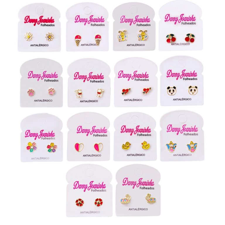 Kit 5 Pares Brincos Infantis Folheados a Ouro Pequ