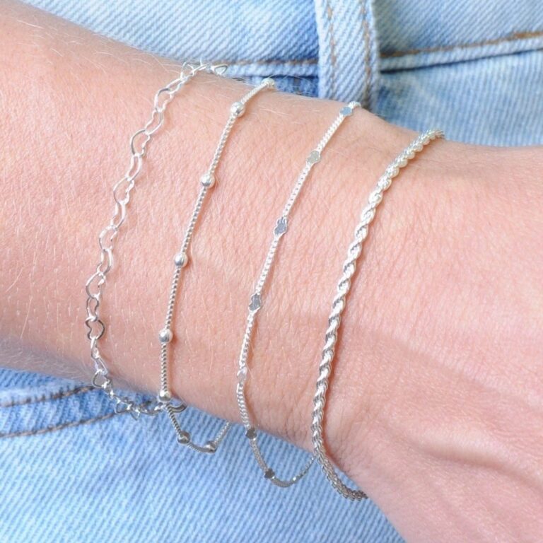 kit 4 pulseiras prata 925, cordão+veneziana com b