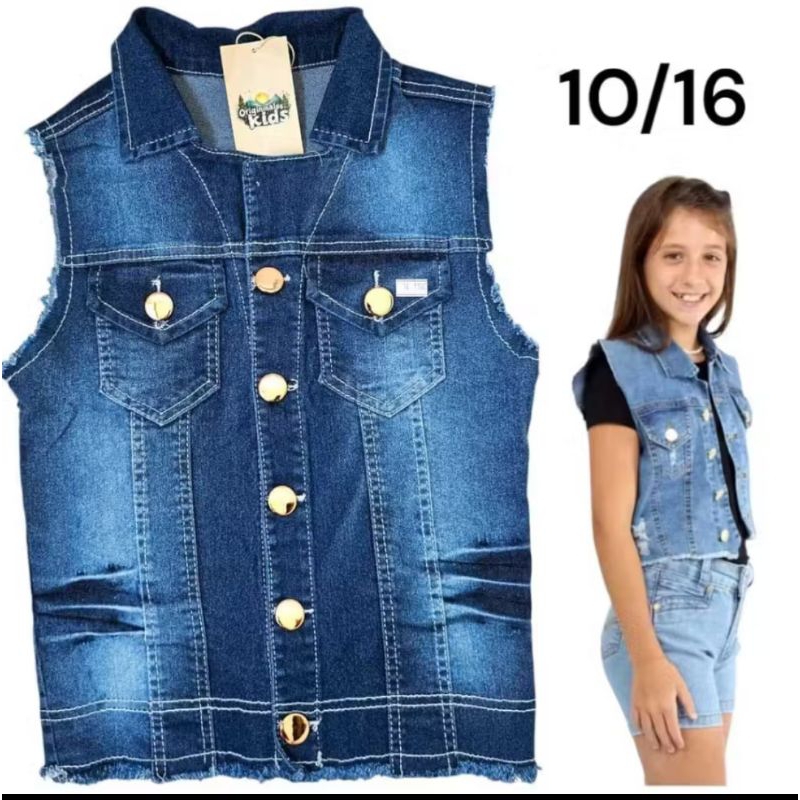 colete jeans menina infantil feminina juvenil no tamanho 1 2 3 4 6 8 10 12 14 16 colete jeans bebe