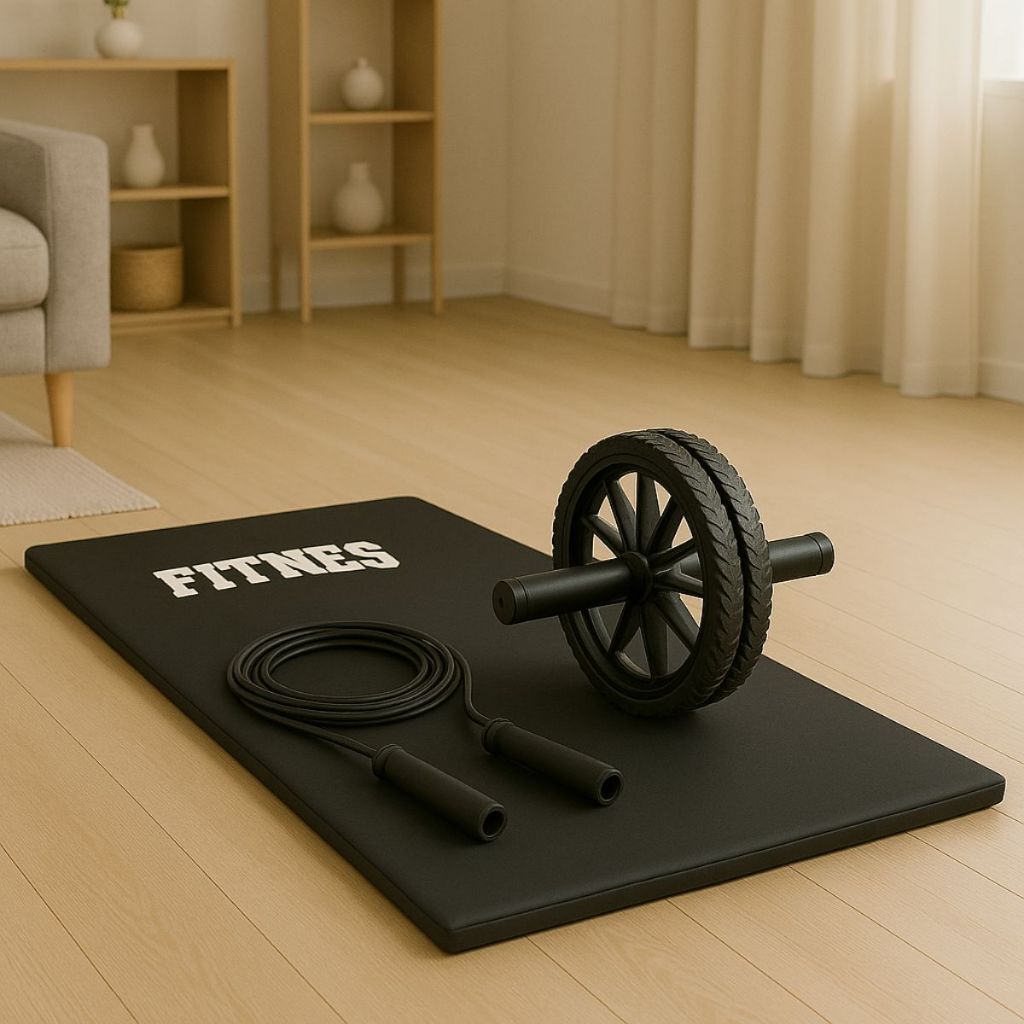 Kit Treino Funcional Colchonete Roda Abdominal Corda de Pular CrossFit Corpo Saudável Treino Seguro
