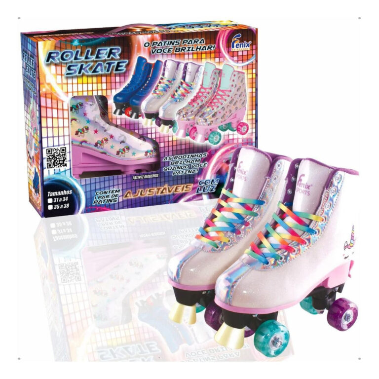 Patins Quad 4 Roda Roller Feminino Unicórnio C/ L