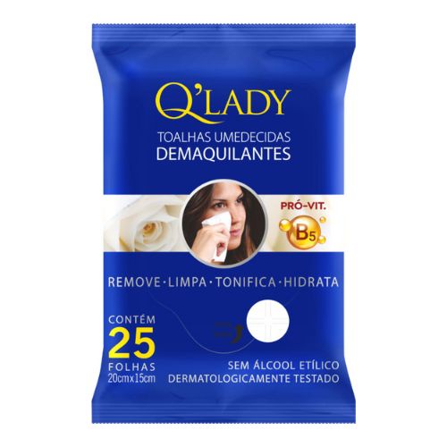 Lenço/Toalha umedecida demaquilante QLady c/ 25 u
