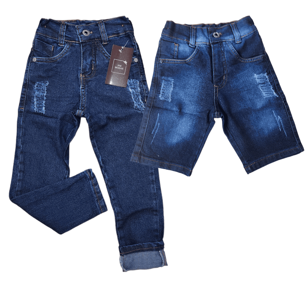 Calça Jeans + Bermuda Infantil Menino 1 ao 10 Anos Elastano Masculina