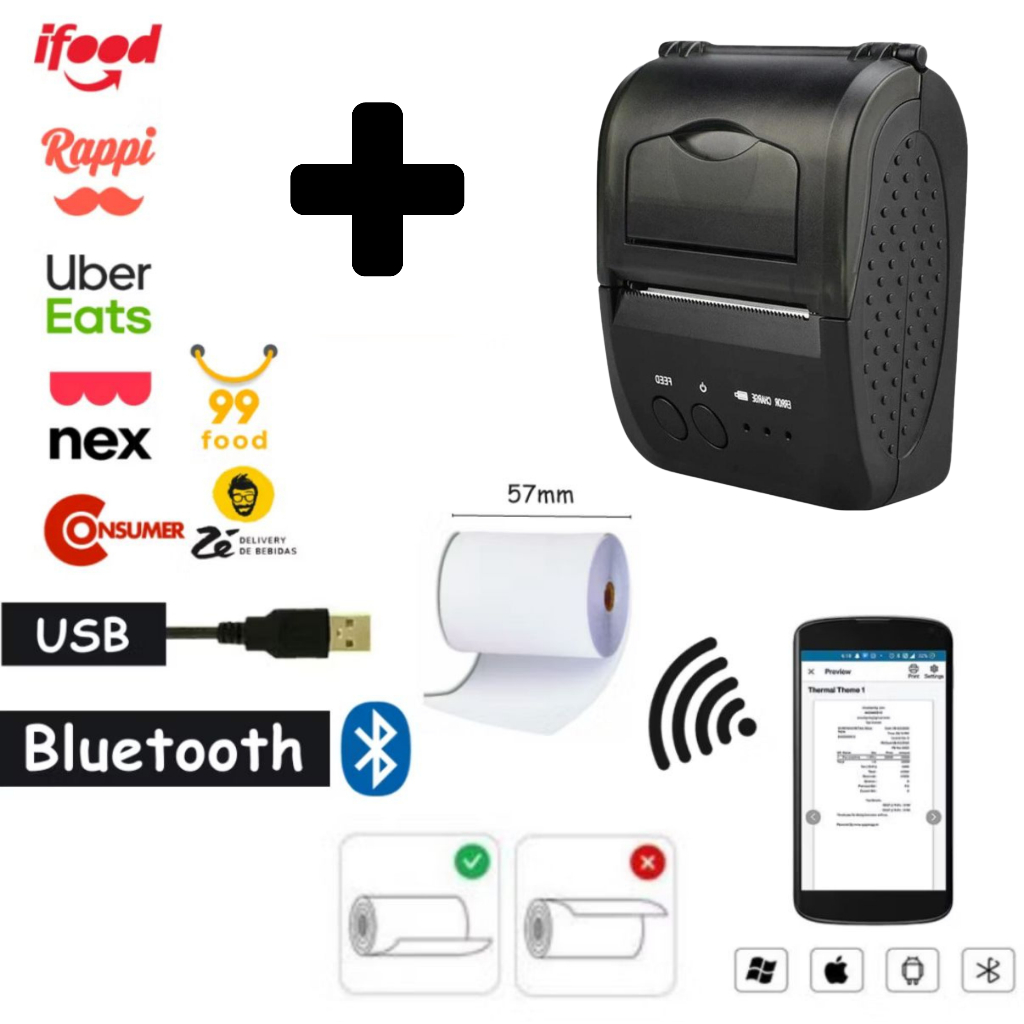 Mini Impressora Portatil Sem Fio Termica 58mm Android E Ios