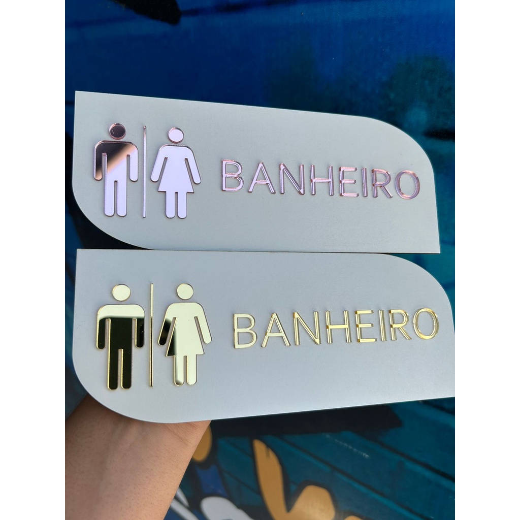 Placa Identificação de Porta, Banheiro Em MDF BRANCO com ACRILICO espelhado.