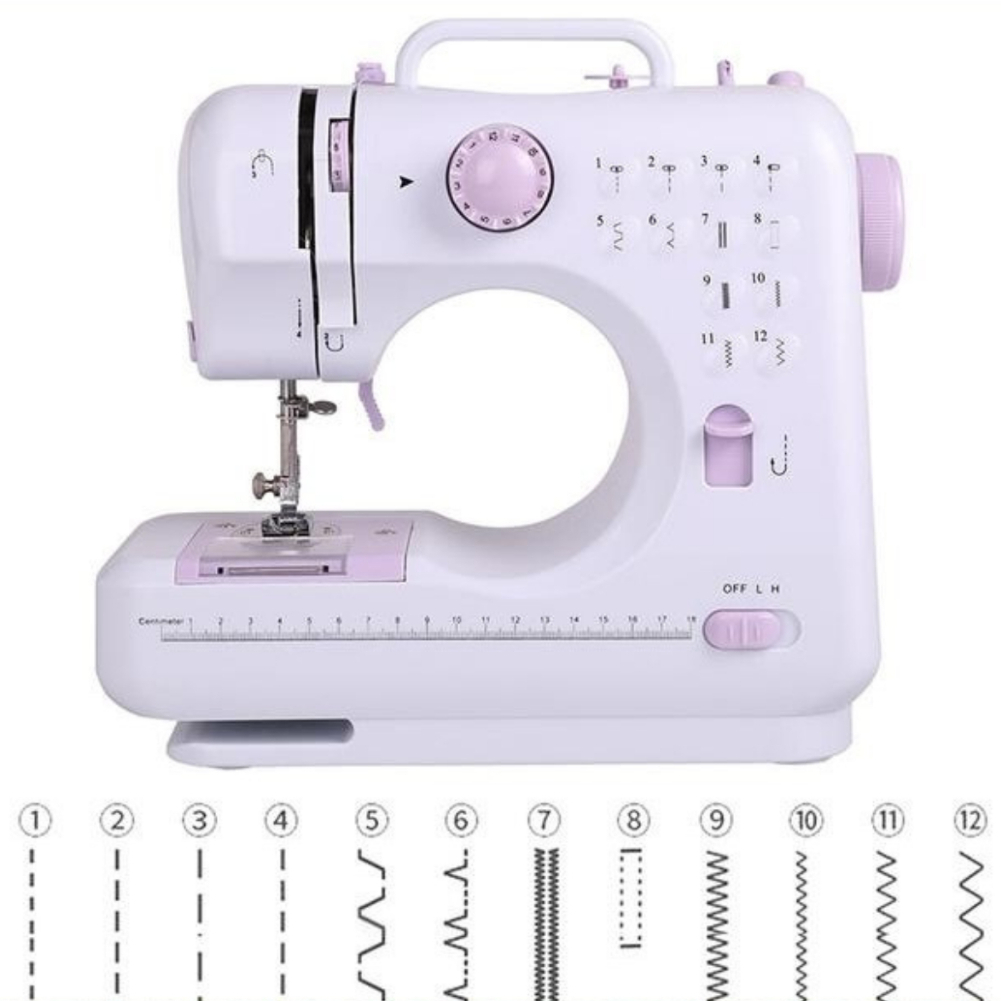 Máquina De Costura Elétrica Portátil 12 Pontos +  Pedal, Bobinas, Linhas e Fonte Bivolt 110v/240v