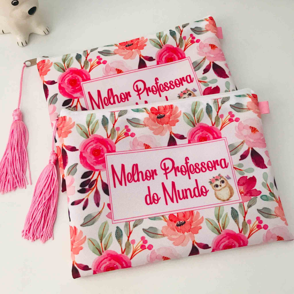 kit com 2 necessaires Melhor professora do mundo floral
