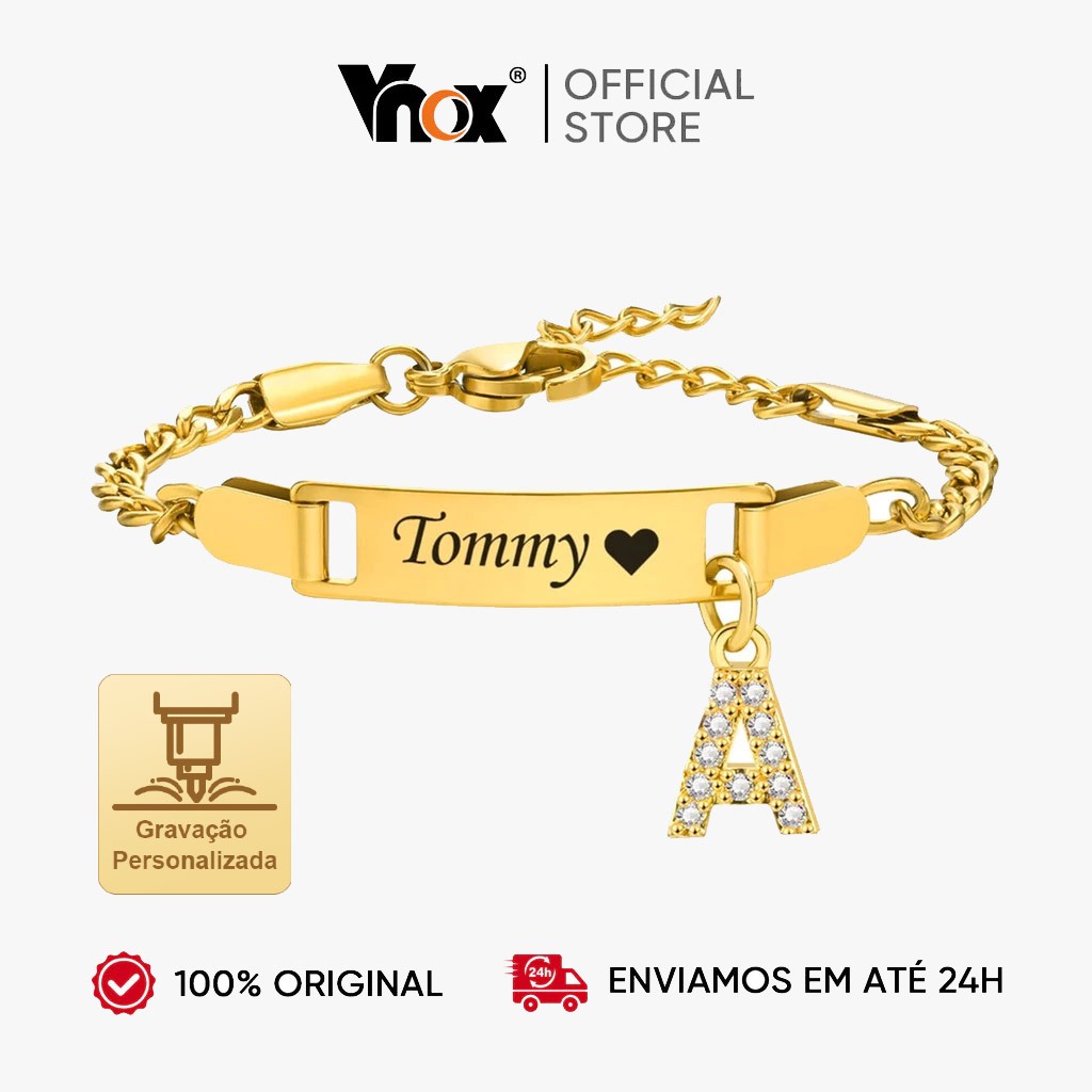 Vnox Baby Name Bracelet Com Pingente De Carta , Pulseira De Identificação De Criança Toddler Anivers