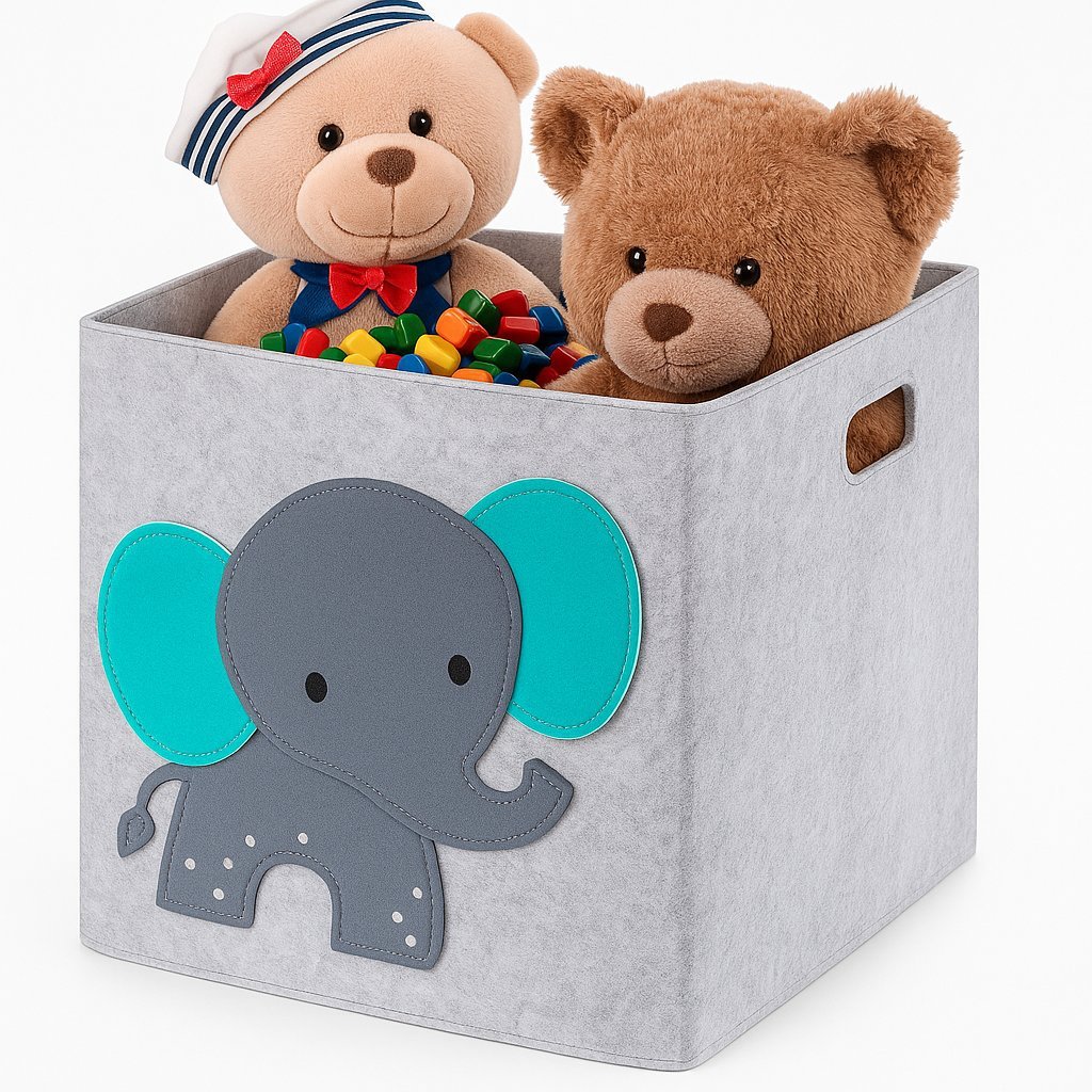 Cesto Organizador Infantil Dobrável em Feltro 30L Porta Brinquedos Roupas com Estampa de Animais