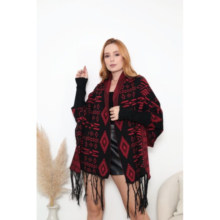 capa ponche de tricô em jakar ,,com franjas,para 