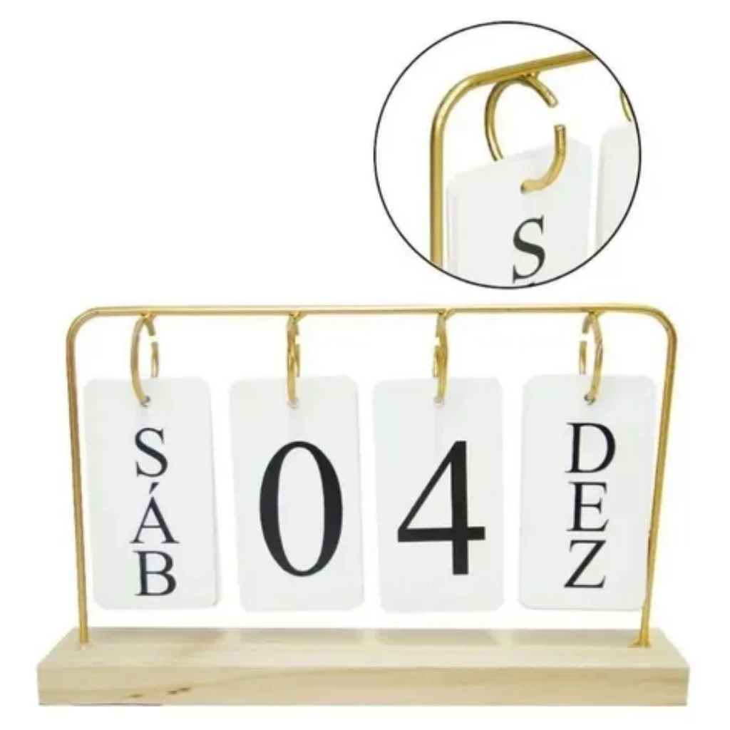 Calendário de Mesa Decorativo com Plaquinhas Dourado