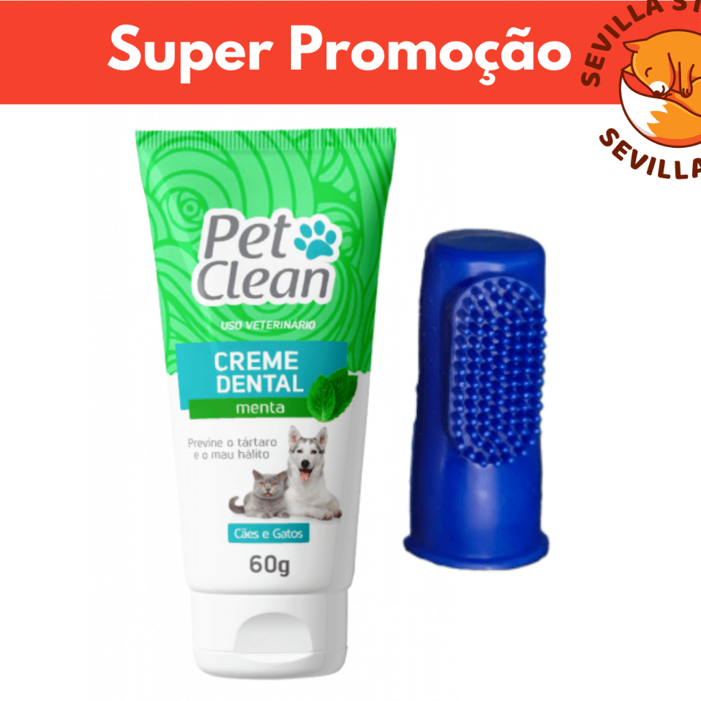 Kit Creme Dental Pet Clean + Dedeira para Cães e Gatos