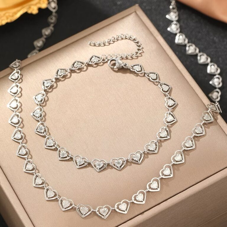 Conjunto Corrente Coração Prata 925 e ouro 18k