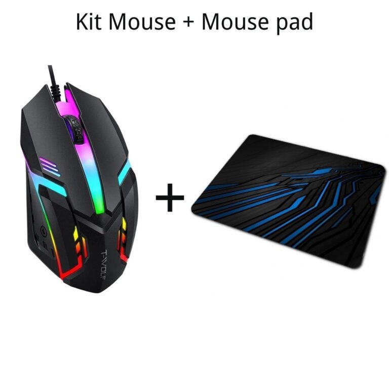 Kit Mouse Gamer com Fio com led rgb + Mouse Pad Pr