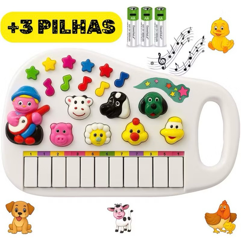 Teclado Piano Musical infantil com sons de animais brinquedo educativo Interativo divertido presente