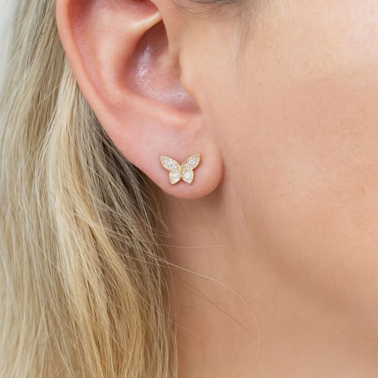 Brinco Antialérgico Borboleta com Pedras Zircôni