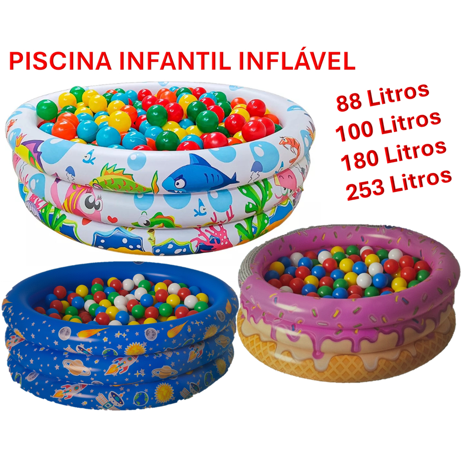 Piscina Inflável Infantil 3 Anéis Fundo do Mar Redonda