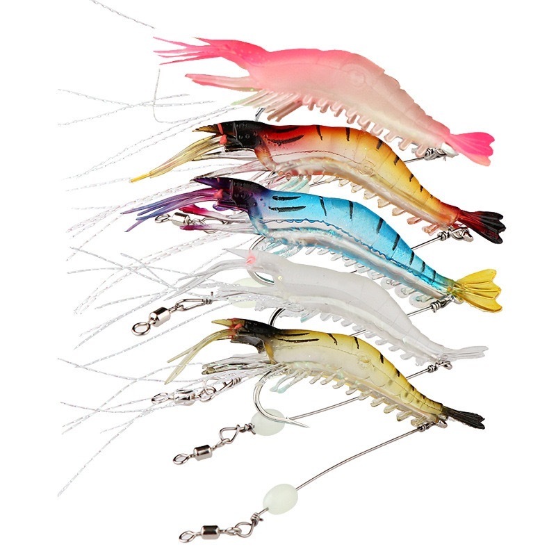 kit 5 Isca Artificial Camarão Com Anzol Para Robalo Black Bass Corvina