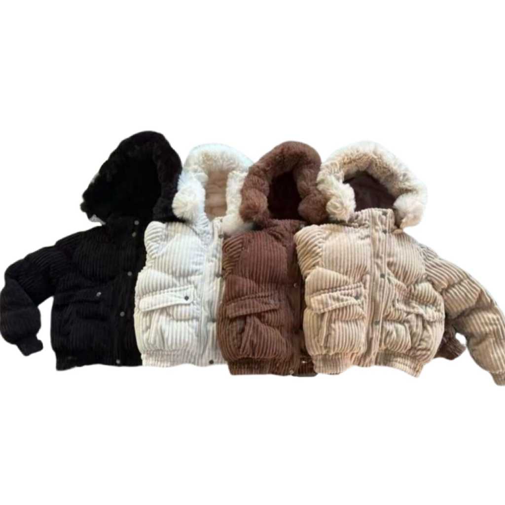 Jaqueta Feminina Cotelê puffer casaco cropped forrado com pele por dentro capuz removível e a segura