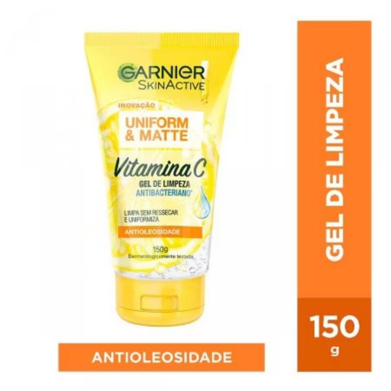 Gel de Limpeza Facial Garnier Vitamina C 150g Antibacteriano Uniform E Matte  Skin Active