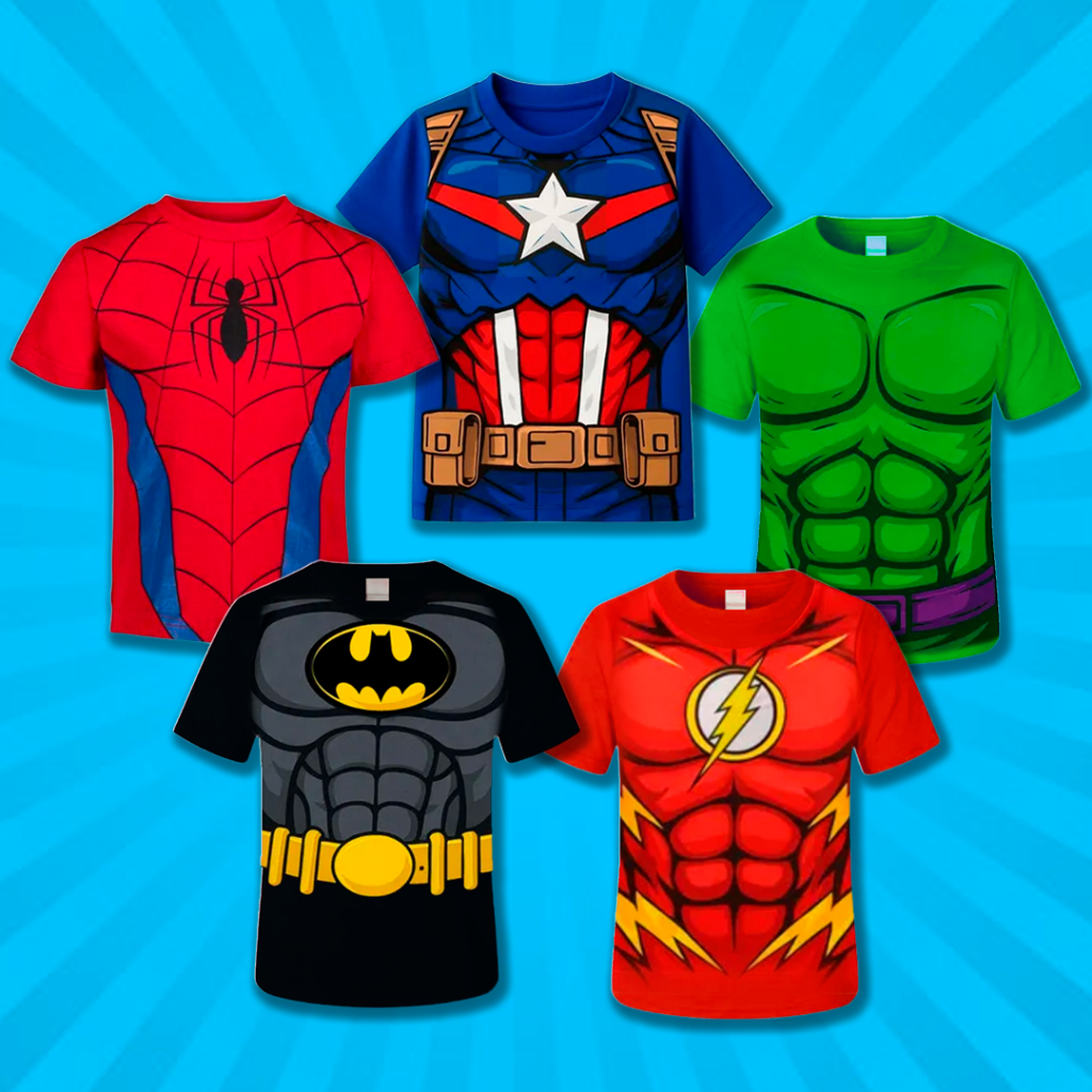 Camisa Batman Superman Flash  Infantil E Juvenil  ALTA Qualidade PROMOÇÃO
