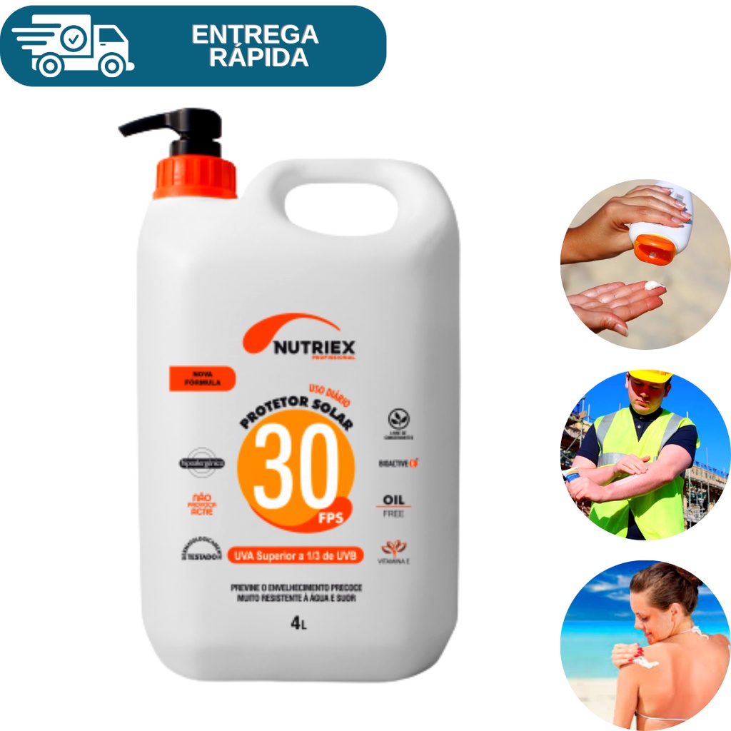 Protetor Bloqueador Solar Fps 30 Galão 4 Litros Nutriex UVA UVB Fator 30 Raios Ultravioleta Sol