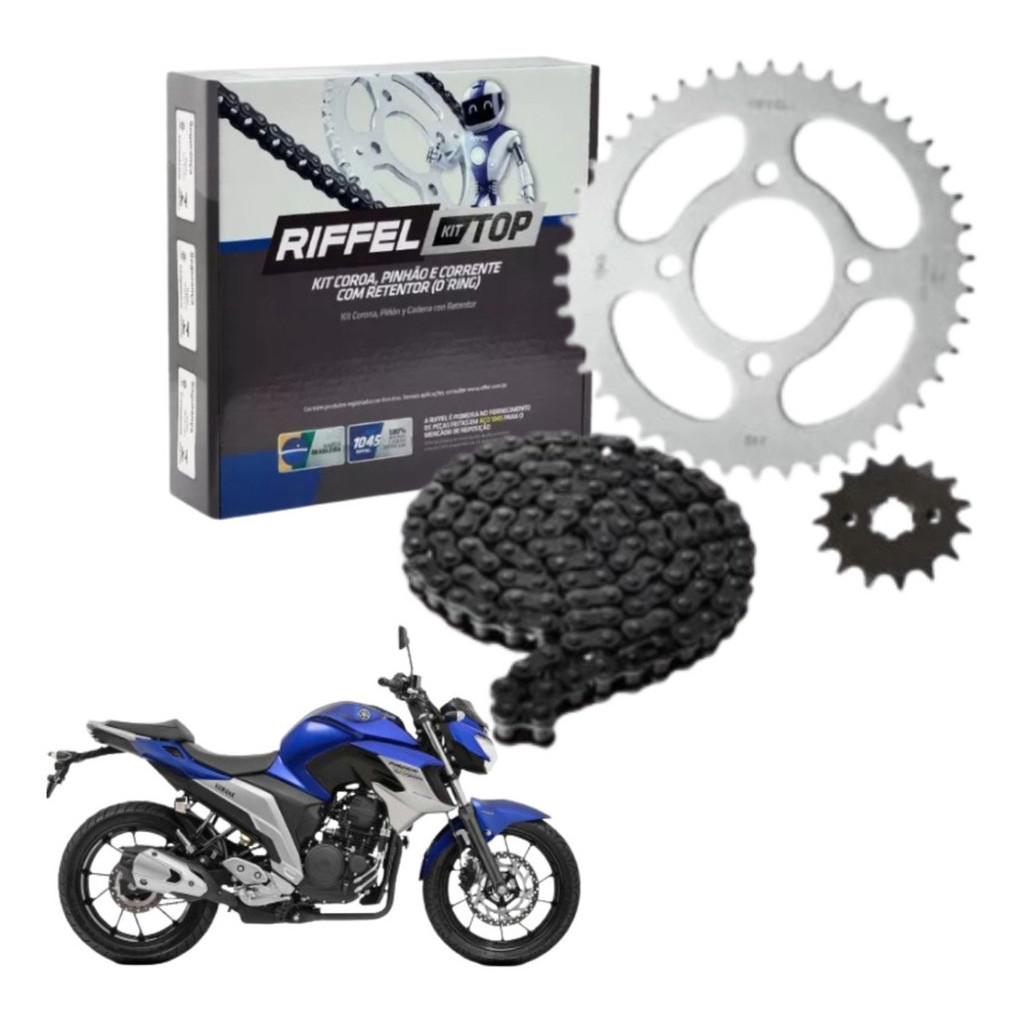 Kit Relação Tração Transmissão Ys 250 Fazer / FZ25 Com Retentor 2006 A 2017 Original Riffel
