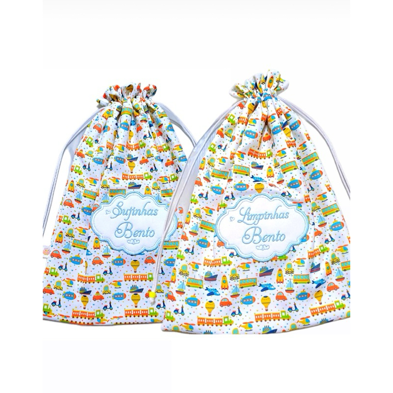Saco de Roupa Limpa ou Suja Personalizado com Nome Forro Impermeável no Sujo em Corda 40x30cm creche