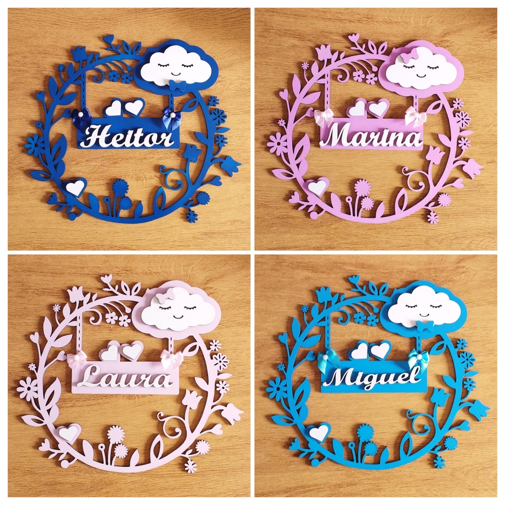 Enfeite porta maternidade nuvem personalizado menino menina