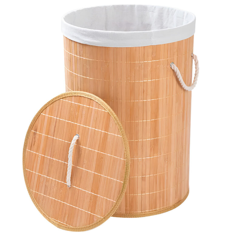 Cesto De Roupas Bambu Redondo Banheiro Lavanderia