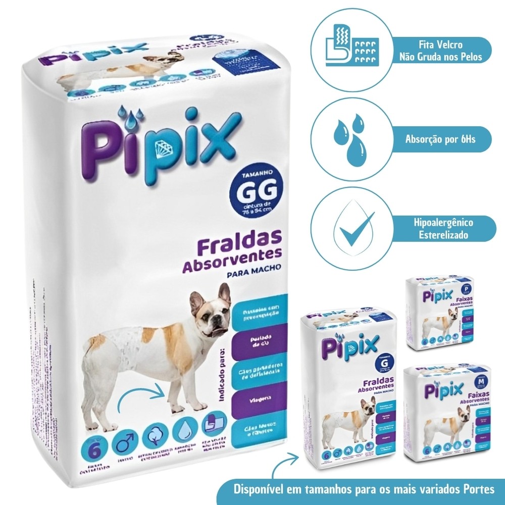 Fralda Higiênica Descartável para Cães Macho Pipix 6 Unidades
