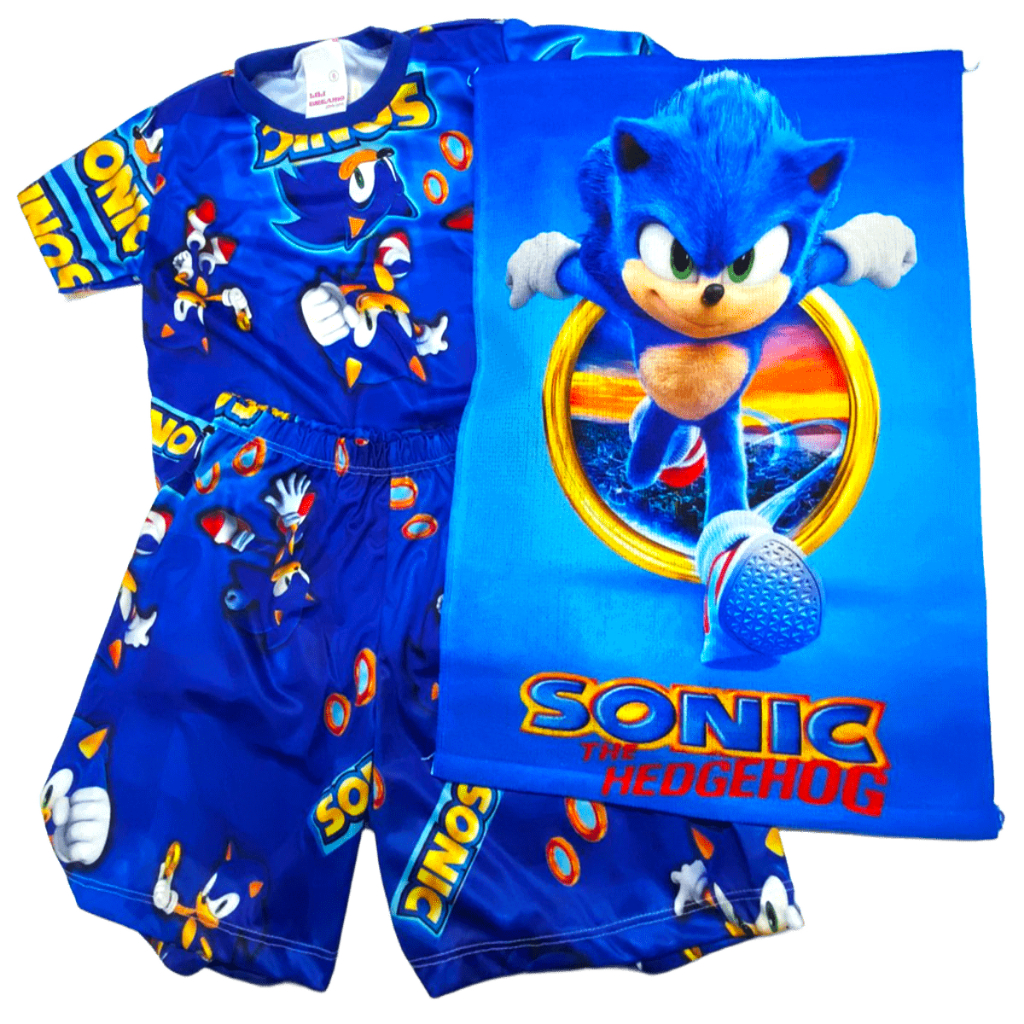 Pijama Menino Infantil SONIC Conjunto Manga Curta Personagem Meia Manga Dormir