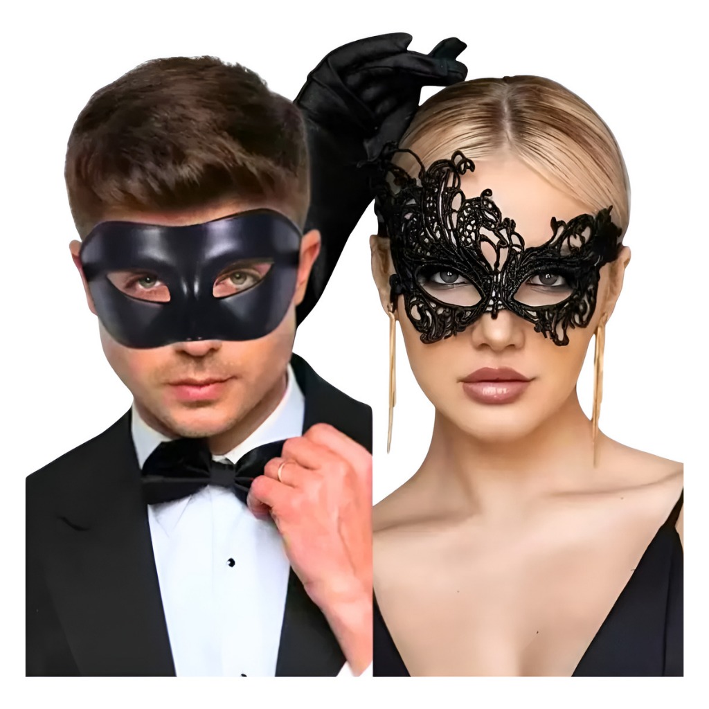 Kit Mascara 50 Tons + Mascara Renda Feminina Casal Sexy Preto Máscará Baile Casal