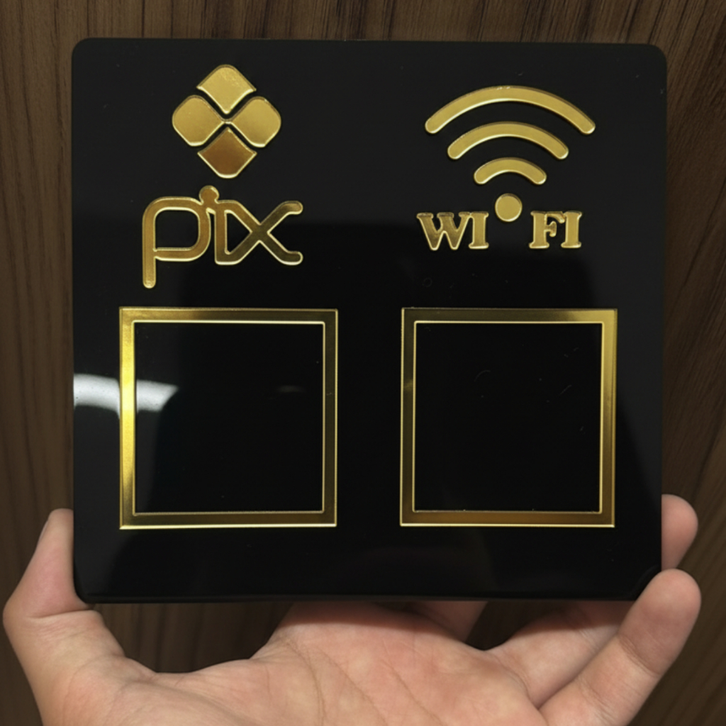 Placa Display Pix Mesa Balcão Wi-Fi QR Code