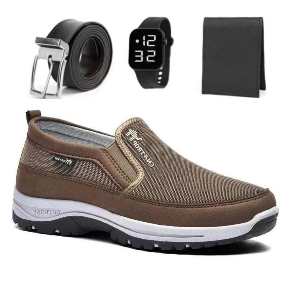Sapatilha Mocassim Casual Estilosa de Trilha Adventure Impermeável com Solado Ortopedico + Relogio C