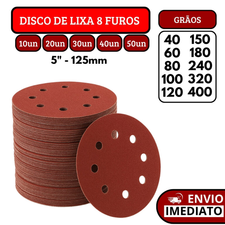 Kit Disco De Lixa Com Velcro Circular 8 Furos Para