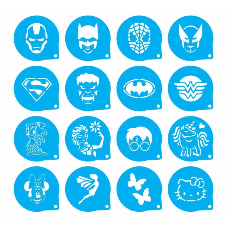 Stencil Personagens (18) Infantis Kit 16 Moldes 7x