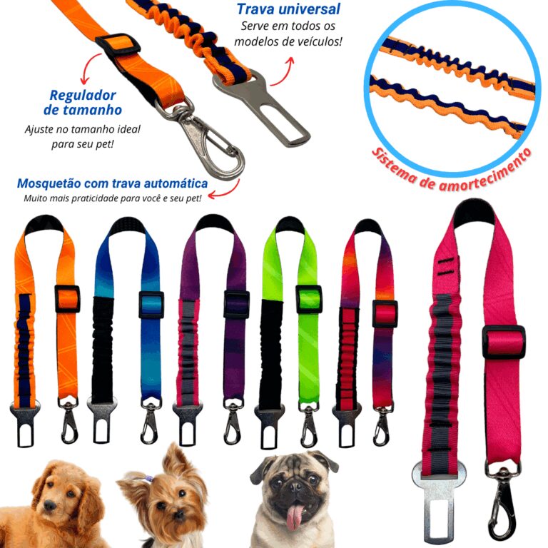 Cinto De Segurança Pet Universal Com Amortecedor 