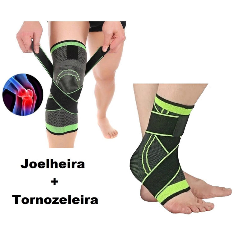 Kit Tornozeleira + Joelheira Ortopedica Compressã