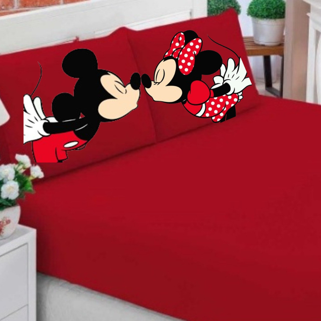 Jogo De Lençol Casal/Queen/King 3 Peças Tematico Diversos Ideal Para Cama Box – Poliester. Mickey e