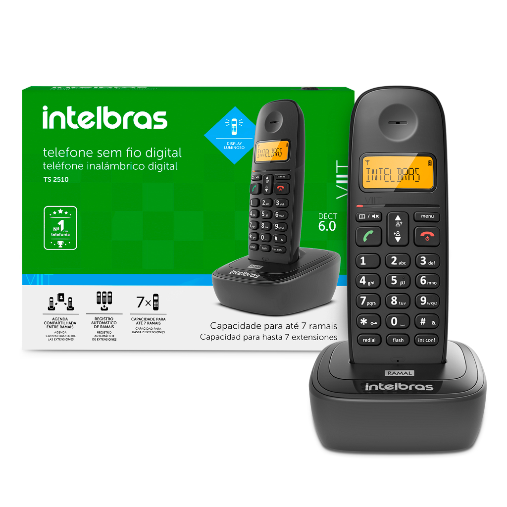Telefone Sem Fio Intelbras Ts 2510 Digital Preto – Identificador de chamadas e Visor Luminoso com NF