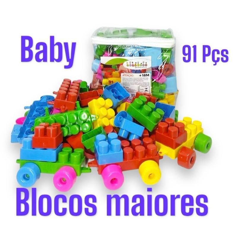 kit 91 Blocos de montar, Bloquinhos Baby Bebe Peças Maiores, Encaixar, Juntar, Aprender, Desenvolver